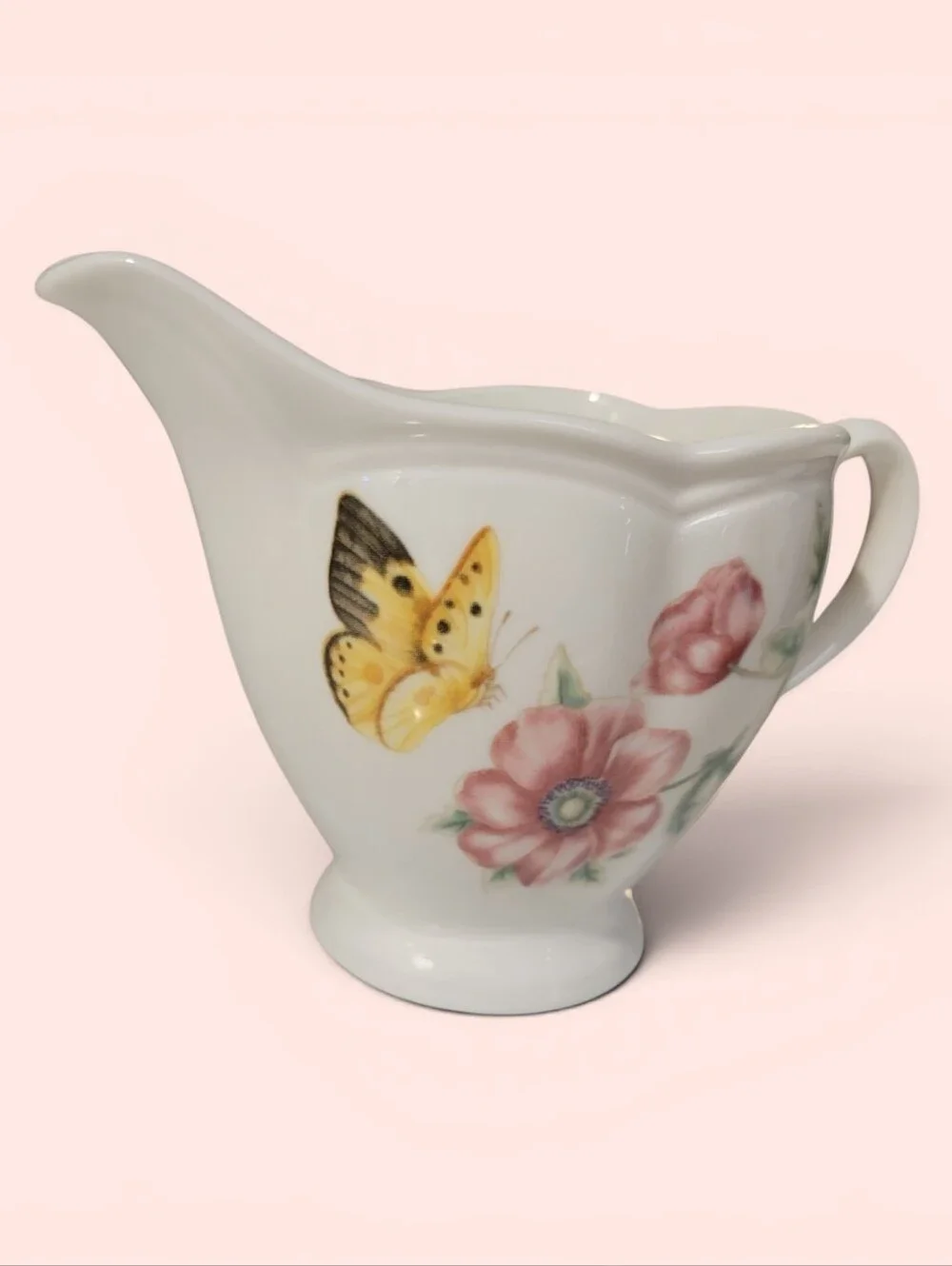 Lenox Butterfly Meadow Floral Porcelain Creamer Pitcher, EUC, Pink, Yellow, Blue